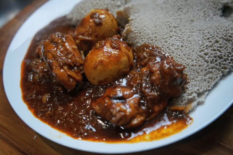 Ethiopian doro wat with injera flatbread