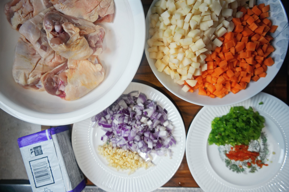 Ingredients for Nigerian chicken pie filling 