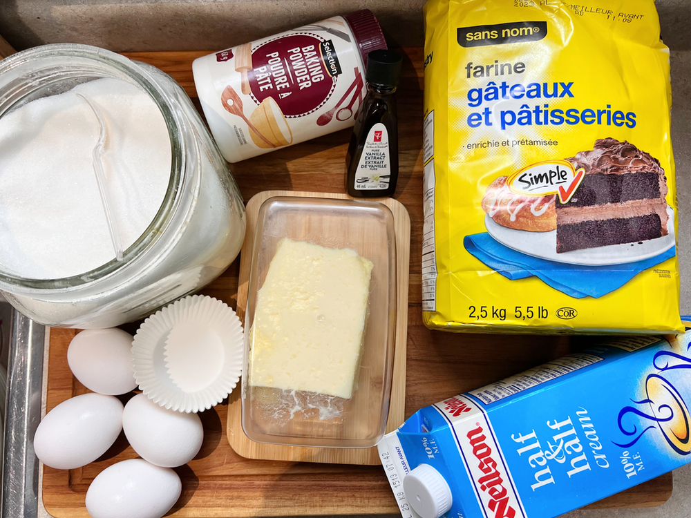 ingredients for making vanilla cupcakes