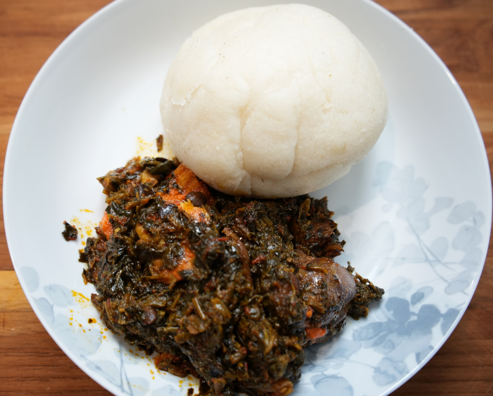 A portion of Sadza/Ugali served with Vegetable Soup