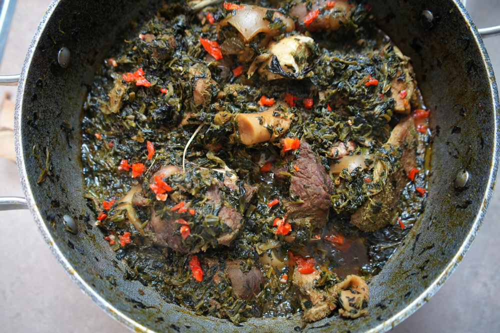 Pot of Edikang Ikong soup