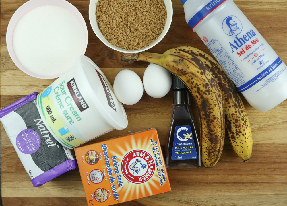 Ingredients for making banana bread