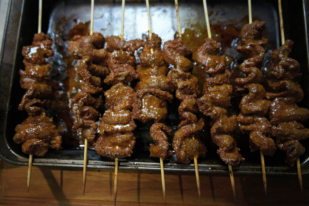 oven-grilled spicy Nigerian suya on skewers