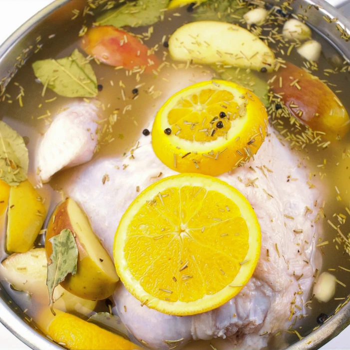 large thanksgiving turkey in wet brine