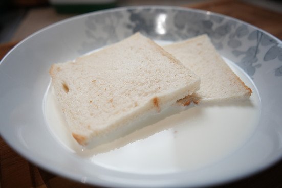 white bread slices soaked in milk