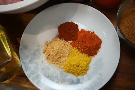 paprika, cayenne pepper, salt, onion powder and bouillon powder