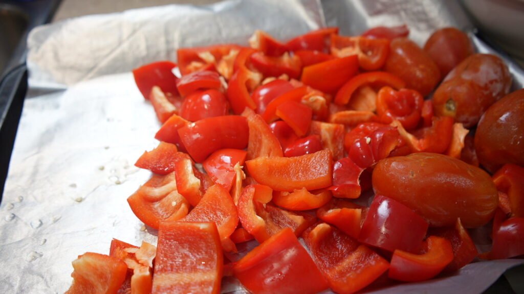 peppers cut up and ready to be toasted