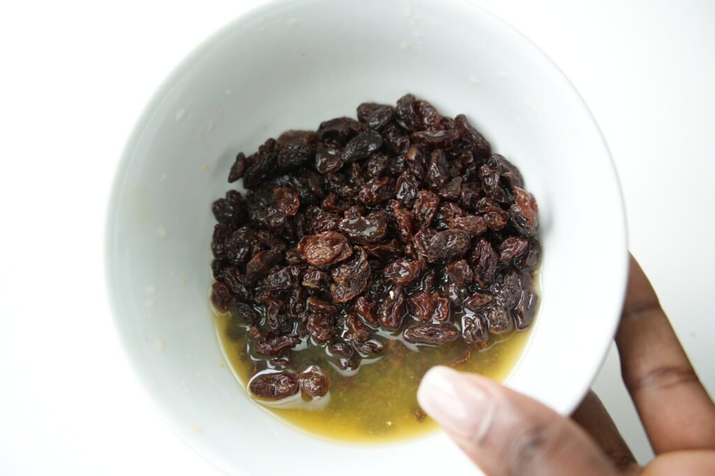 raisins soaked in fresh orange juice