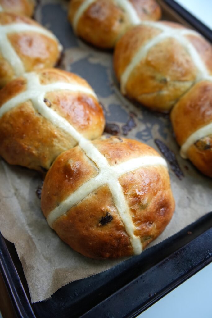 freshly baked hot cross buns