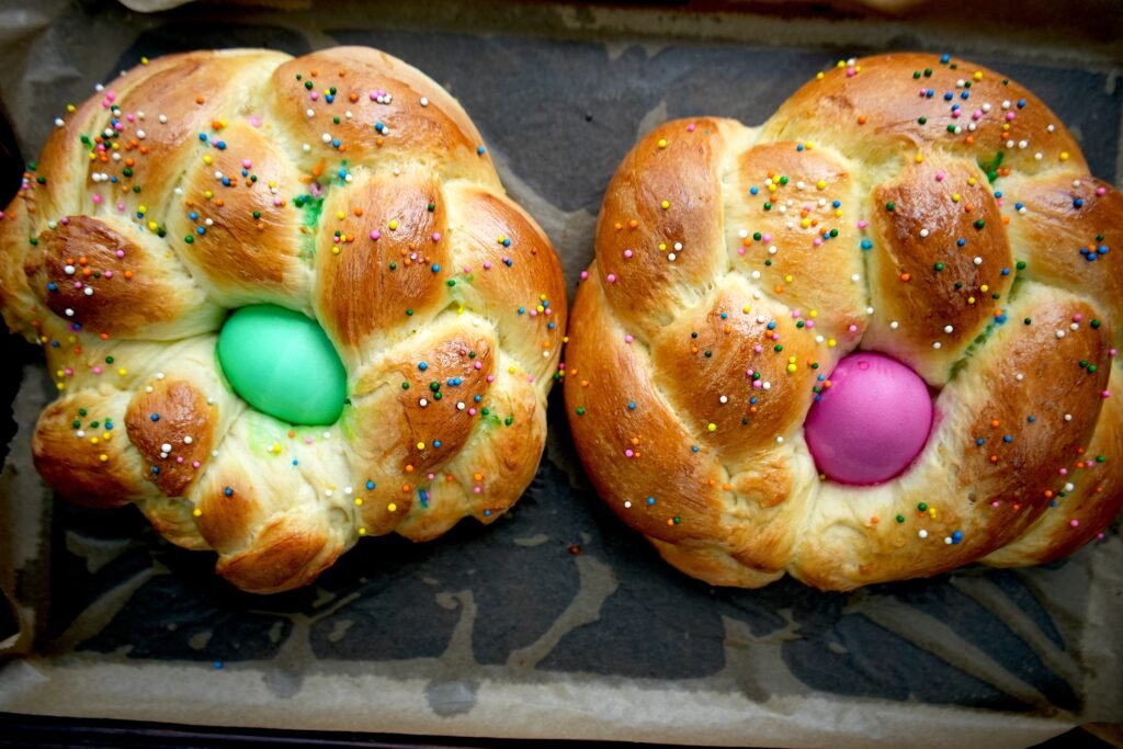 two loaves of italian easter bread