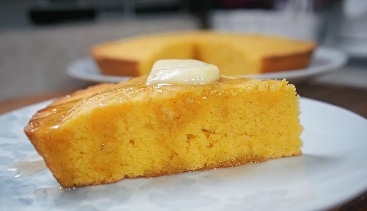 cornbread slice with melting butter