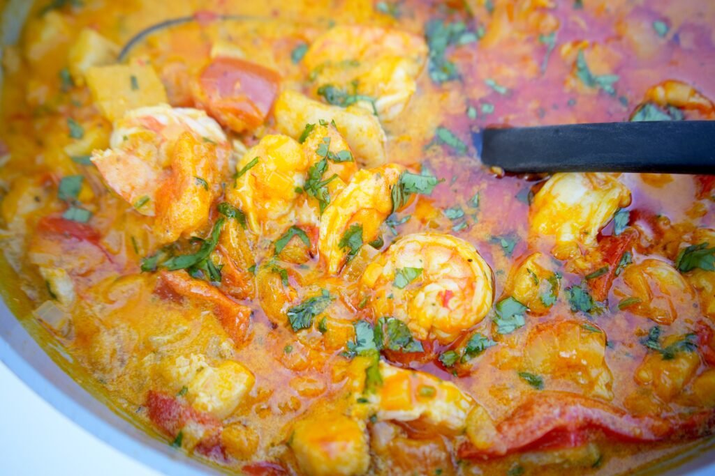 Brazilian Moqueca stew made with fish and shrimp