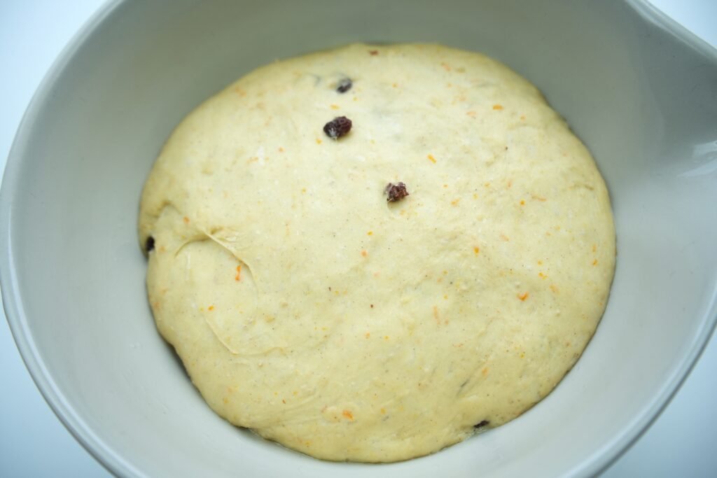 risen dough for hot cross buns