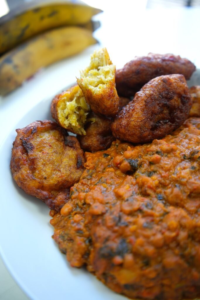 kaaklo plantain balls served with bean stew
